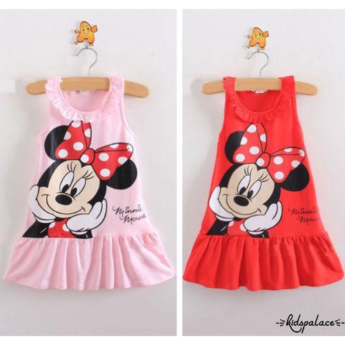 Đầm hình chuột Minnie màu vàng in họa tiết hoạt hình cho bé gái