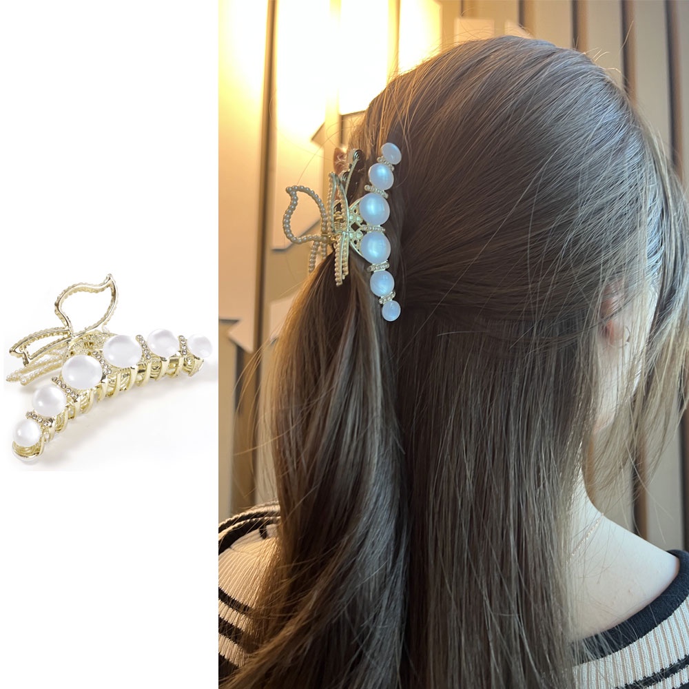 Kẹp Tóc Hình Nơ Đính Ngọc Trai / Đá Opal / Kẹp Tóc Càng Cua / Kẹp Tóc Thời Trang Thanh Lịch Cho Nữ