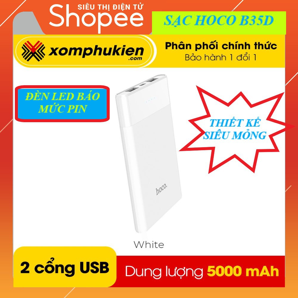 [CHÍNH HÃNG] SẠC DỰ PHÒNG IPHONE ANDROID HOCO B35D 5000 MAH SIÊU MỎNG