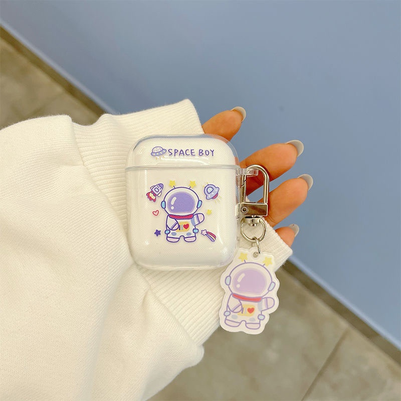 Vỏ bảo vệ hộp tai nghe trong suốt in họa tiết Space Man dễ thương cho Airpod 1/2/Pro YKD