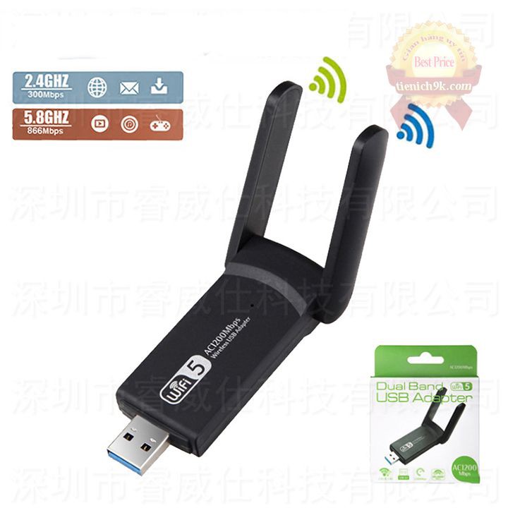 USB thu phát sóng wifi 2 râu AC1200M 5Ghz 2.4Ghz tốc độ 1200Mbps 3.0 chip RTL8812BU Foxconn