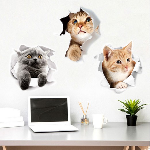Miếng Dán Trang Trí Hình Mèo Con 3D Dễ Thương, Giấy Dán Tường - Văn Phòng Phẩm Sáng Tạo