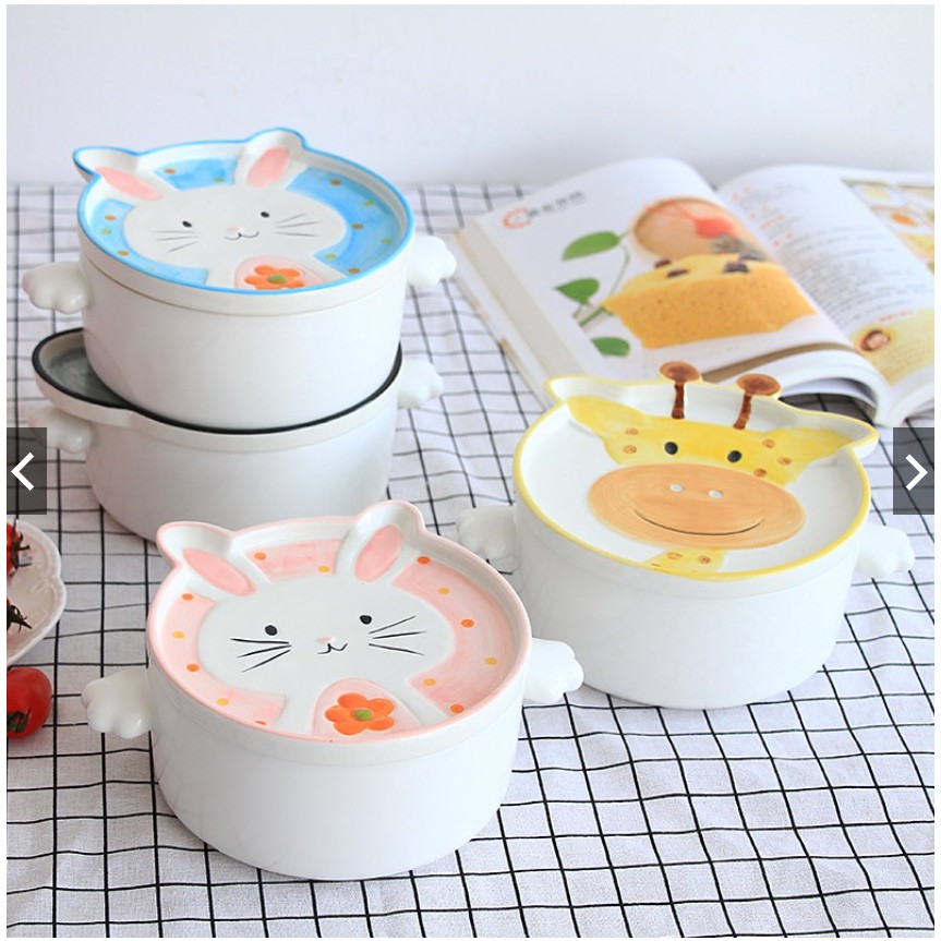 Tô đựng mì kèm đĩa hình hoạt hình bằng sứ cao cấp