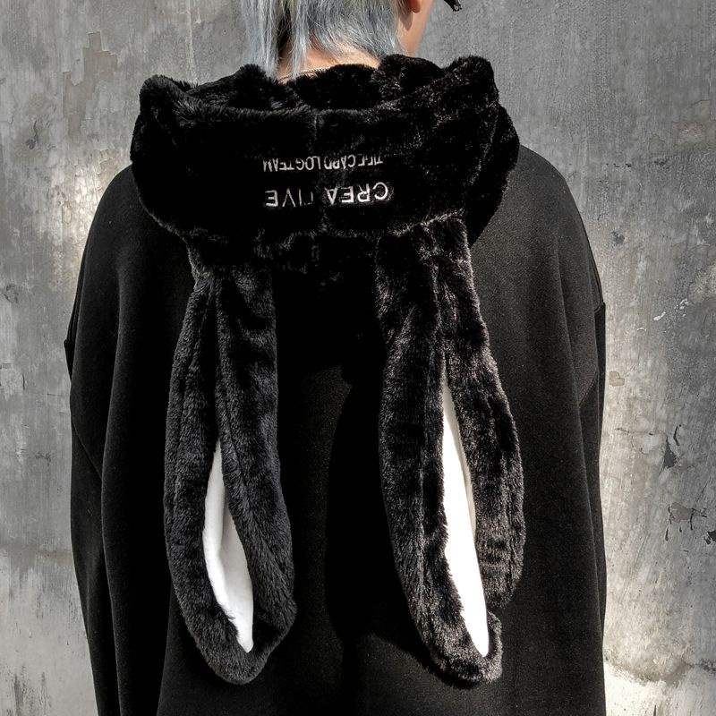 Áo hoodie nỉ bông tai thỏ dài siêu to khổng lồ chữ ngực thêu đáng yêu, mũ lông unisex nam nữ