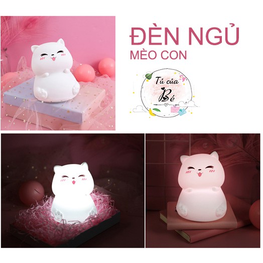 Đèn ngủ silicone Mèo con đáng yêu cảm biến chạm đổi màu [BH 1 đổi 1]