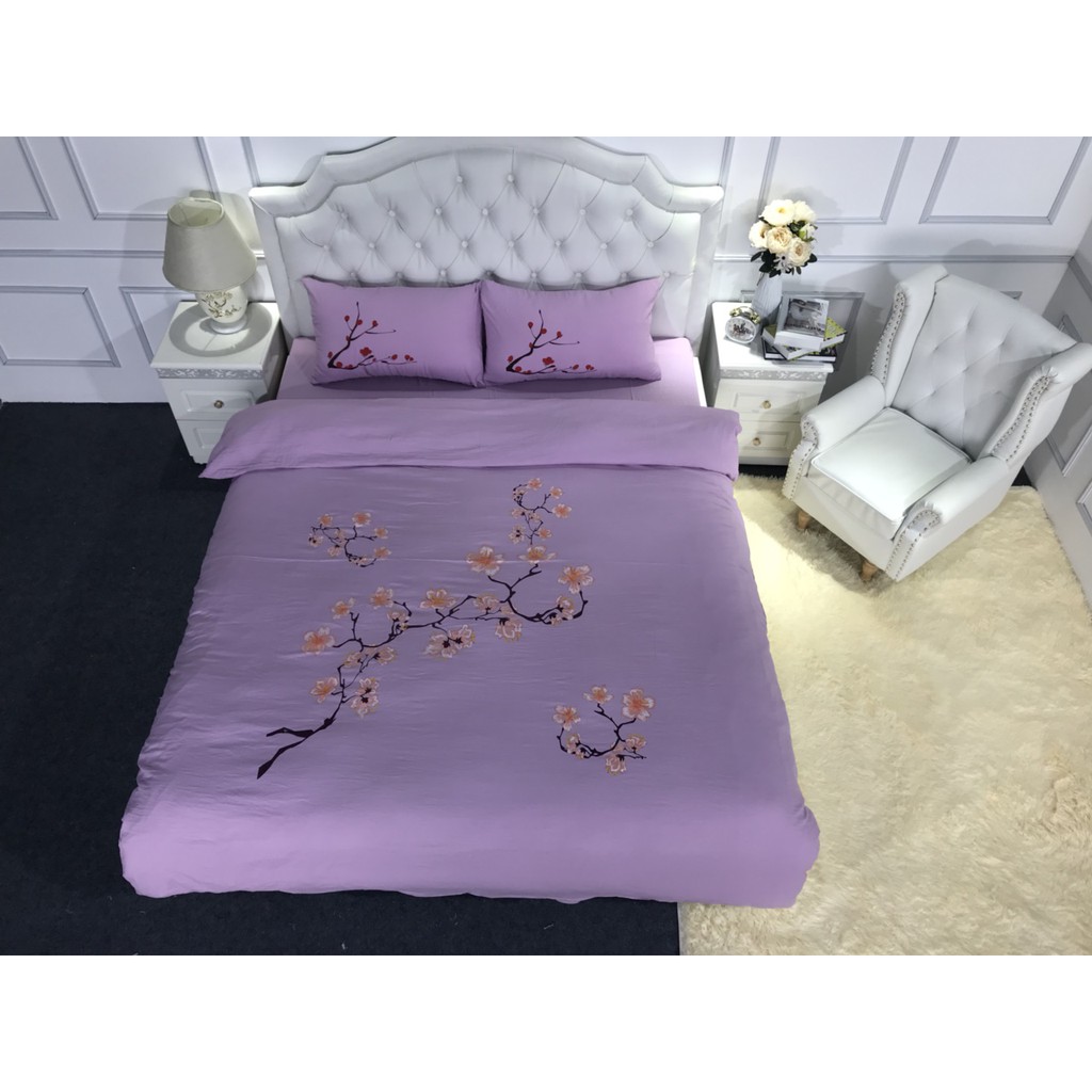 Trọn bộ chăn ga gối cotton đũi chần bông 4 món