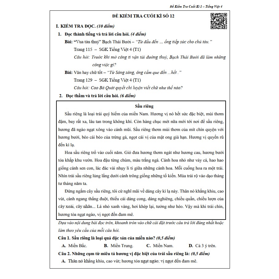 Sách - Đề Kiểm Tra Tiếng Việt 4 - Học Kì 1 (1 cuốn)