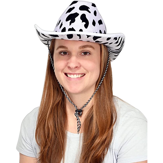 Mũ Cao Bồi Màu Trắng/Đen In Hình Bò Sữa Cho Nam Và Nữ