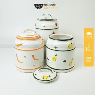 Hũ Muối Dưa Cà Vại Dưa Hũ Đựng Gạo Muối Đồ Khô 2 Size Nắp Tay Cầm Gốm Sứ Bát Tràng Cao Cấp