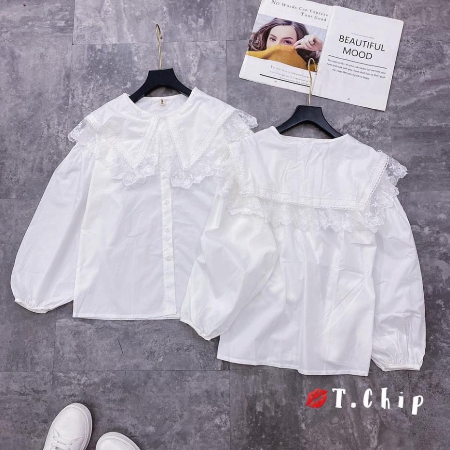 áo babydoll trắng tiểu thư cổ bèo viền ren ullzang hàng QC A288 freeship50k