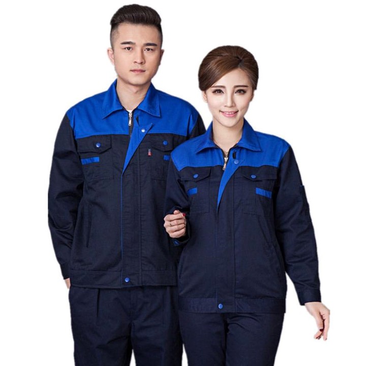 Bộ quần áo bảo hộ lao động tím than phối xanh