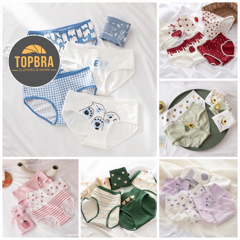 [Che Tên] [Hàng Hot] SET 5 Quần Lót Cotton Cute Dễ Thương Combo 5 Quần Chip Cạp Thấp Nâng Mông Thông Hơi TOPBRA