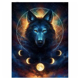 Bộ Tranh Đính Đá 5d Tự Làm Hình Chó Sói Và Mặt Trăng Độc Đáo Trang Trí