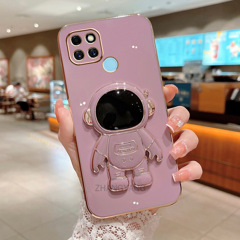 ốp lưng Realme c21y c25y TPU Mạ điện 3D Phi hành gia có chân đế ốp điện thoại Realme c21y c25y