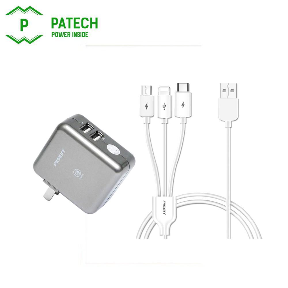 Combo cốc cáp sạc nhanh thông minh Pisen 3 trong 1 iphone, samsung, oppo - Hàng chính hãng