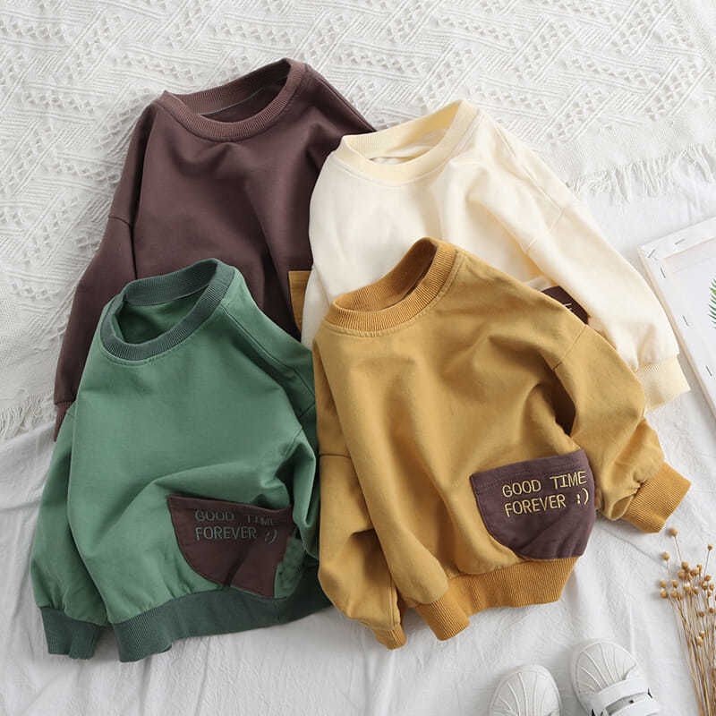 Áo len dài tay bằng cotton dáng rộng thời trang xuân thu chất lượng cao cho bé