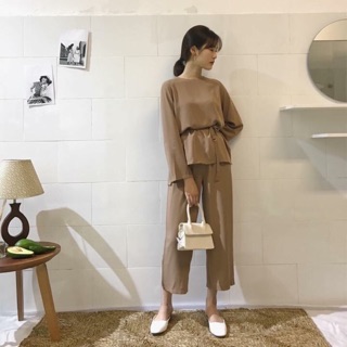 Set áo tay dài mix quần dáng suông