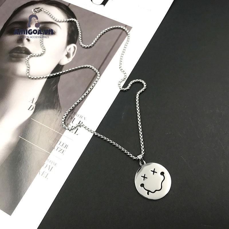 Vòng cổ Thép Mặt Hình Mặt Cười Thiết Kế Đơn Giản