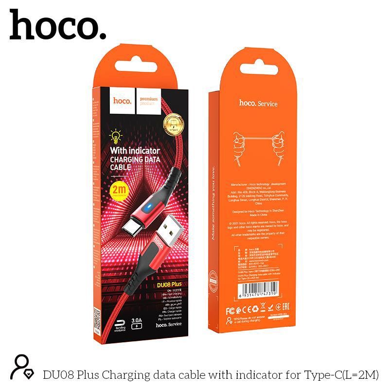 Cáp Sạc Nhanh Hoco DU08 Dây Dù Báo Đèn 2m Sạc Full iPhone/ Android/ iPad Dây Truyền Tải Dữ Liệu