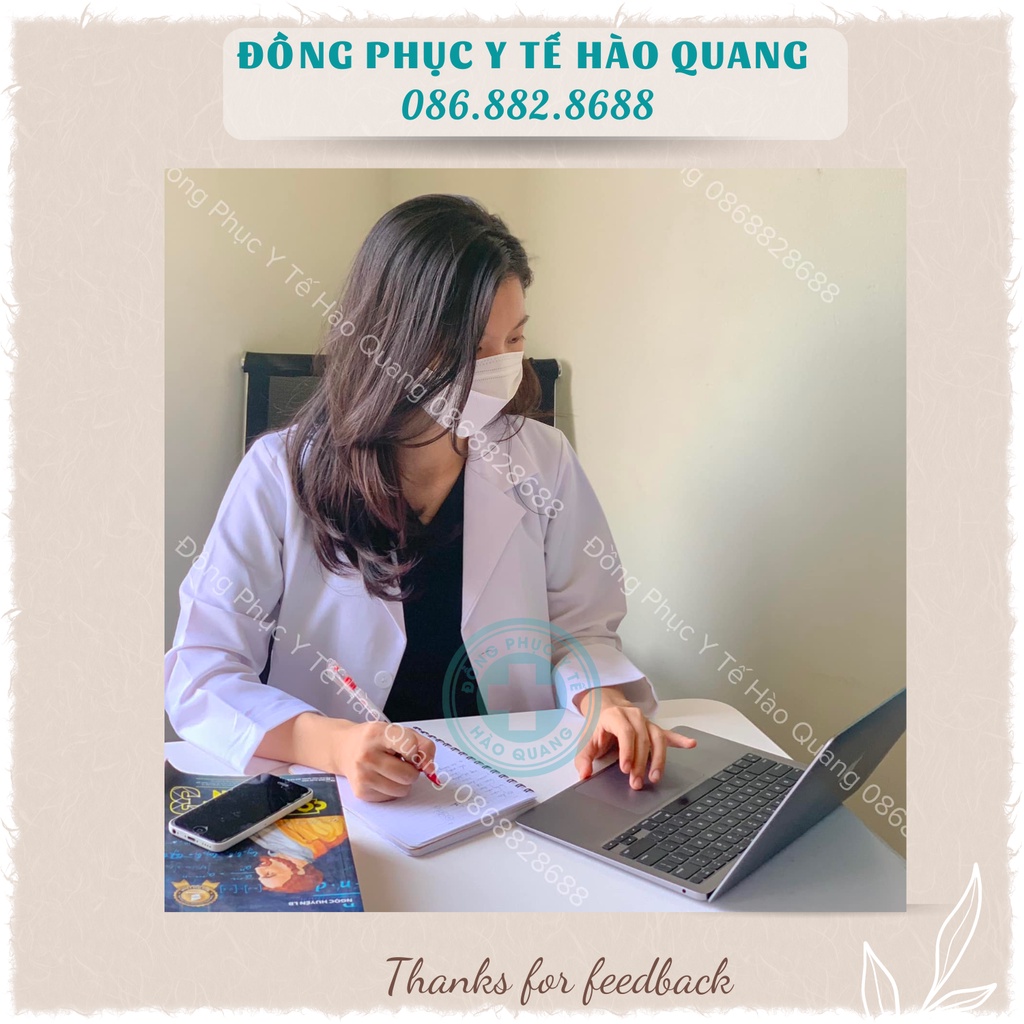 Áo Blouse trắng Hào Quang dáng dài cho bác sĩ, dược sĩ, spa, thẩm mỹ hàng cao cấp