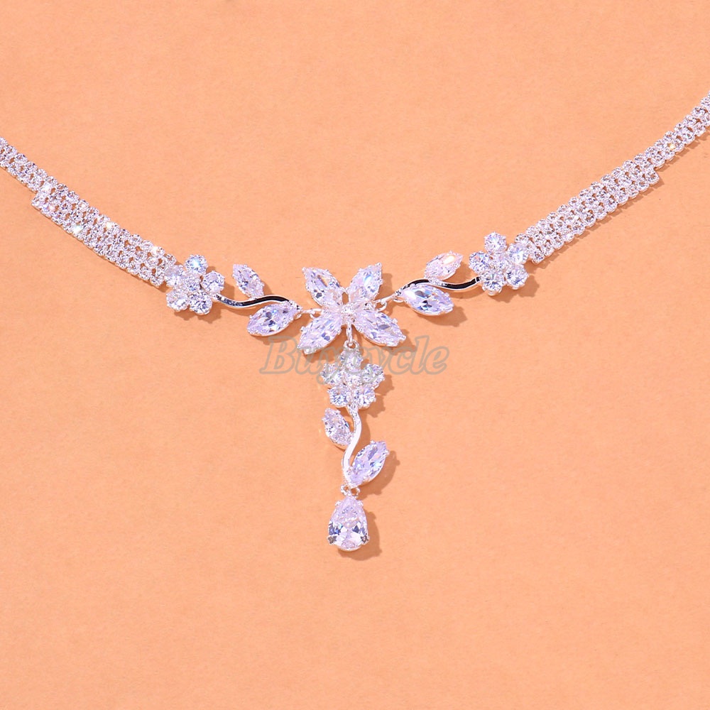 Bộ Vòng cổ + Bông Tai Đính Đá Zircon Sang Trọng Cho Cô Dâu