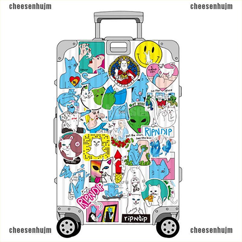 Set 50 Sticker Dán Trang Trí Ván Trượt / Laptop / Hành Lý Họa Tiết RIPNDIP Vui Nhộn