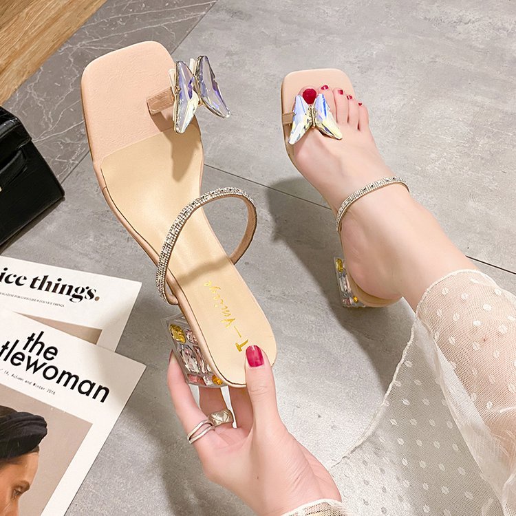 Dép Sandal Cao Gót Hở Ngón Đính Đá Thời Trang Mùa Hè Hàng Mới Dành Cho Bạn Nữ 2022