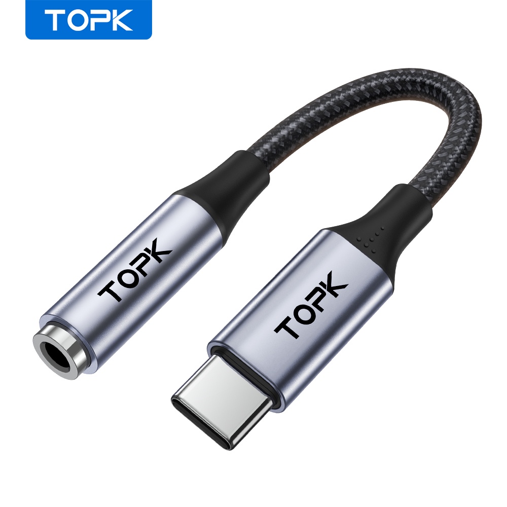 Cáp chuyển đổi tai nghe TOPK YP15 AUX USB type C giác 3.5mm với chIPDAC tablet táo Pro S21 Note 20 Pixel