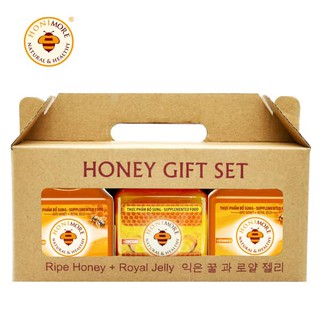 Gift set bộ 3 sản phẩm từ mật ong chín honimore - 2 mật ong sữa chúa + 1 mật ong tinh nghệ