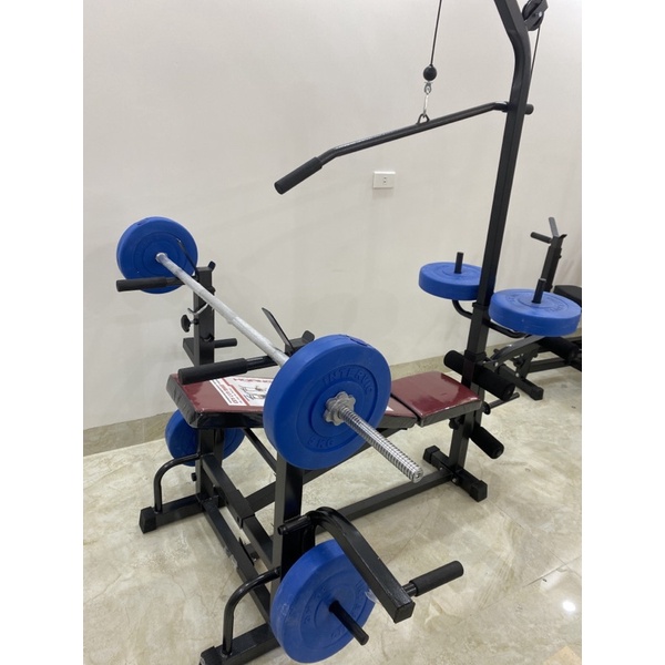 Combo ghế tập tạ đa năng Hoàng Đức Sport kèm đòn tạ 1.5m và 20kg tạ nhựa xuki 0968417433