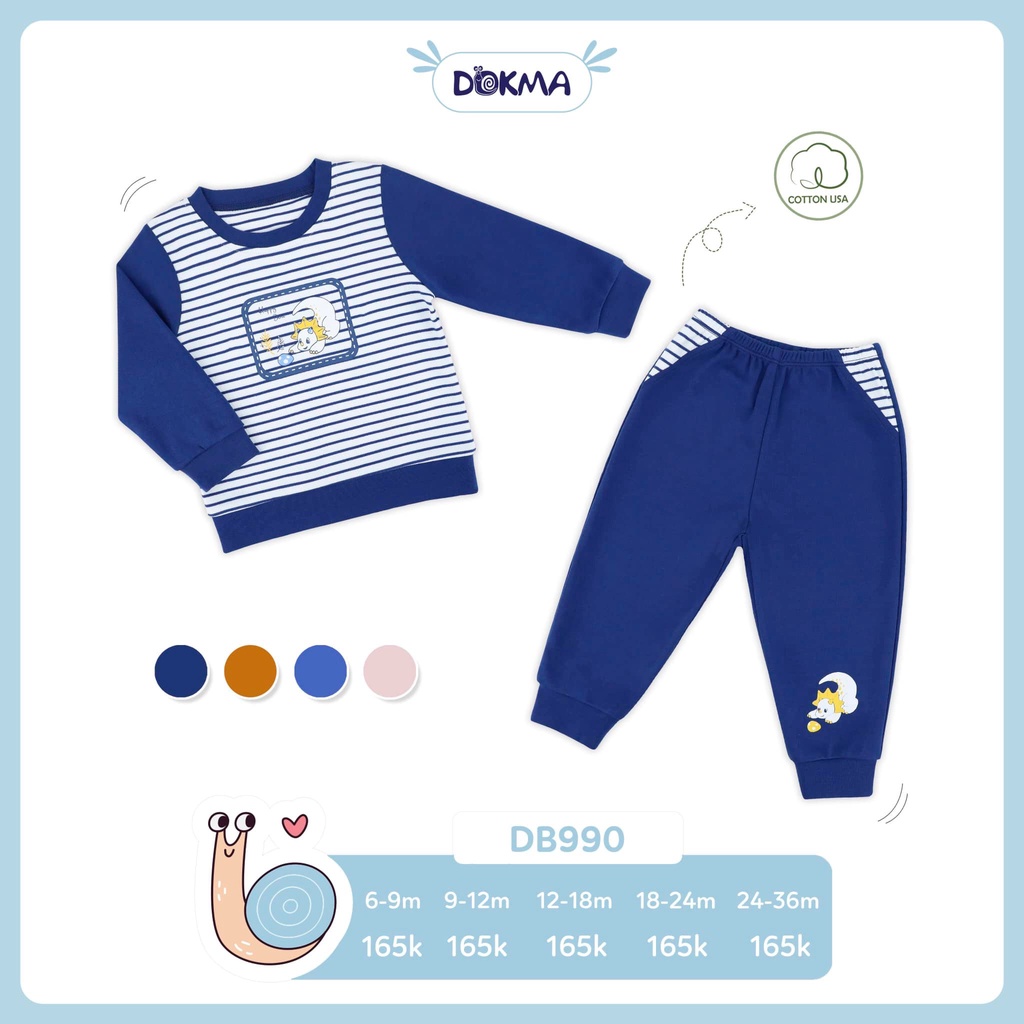 Bộ cổ tròn dài tay Dokma cho bé size 9m-36m