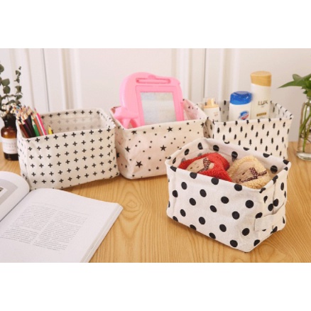 Giỏ vải đựng đồ mini GIN6 túi vải để bàn gấp gọn hoa văn xinh xắn tiện ích