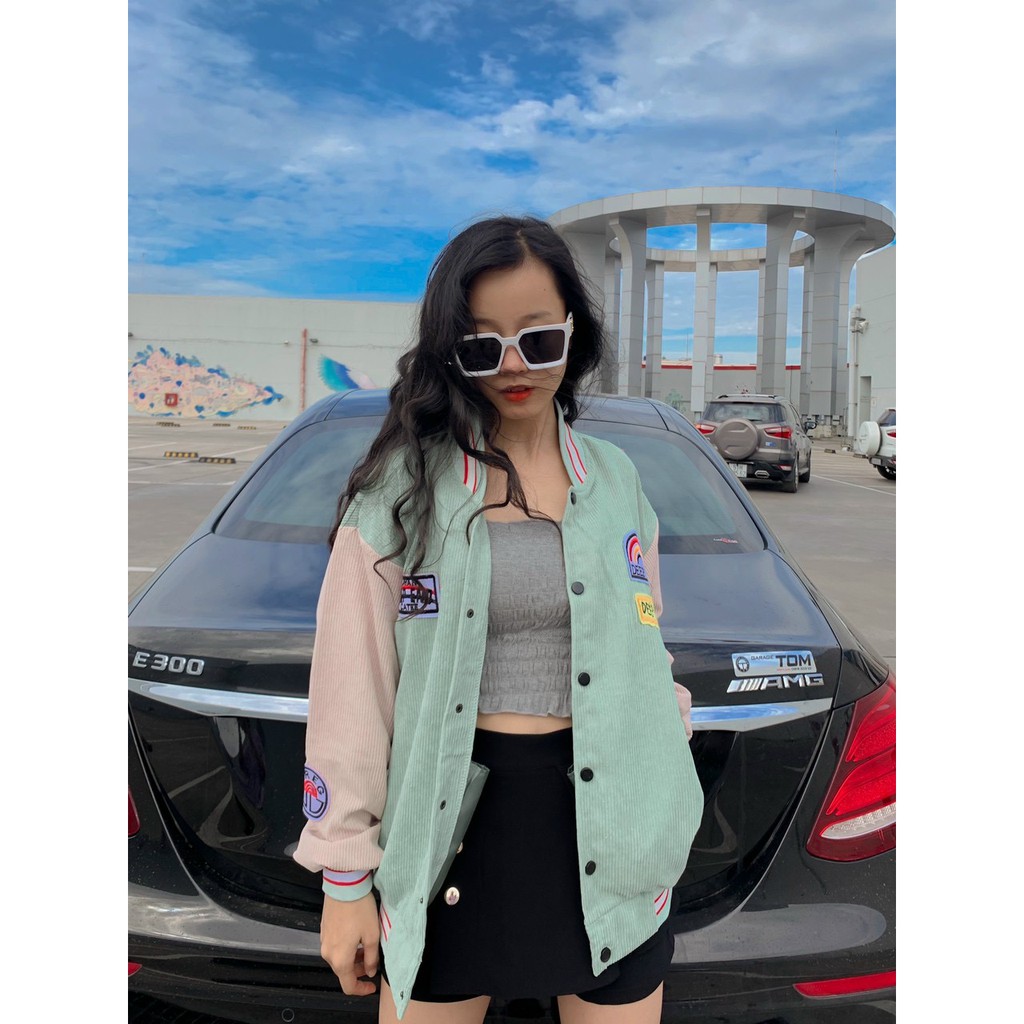 Áo Khoác Bomber Unisex Chất Nhung Tăm Form Rộng Thêu Deep End Phong Cách Ulzzang