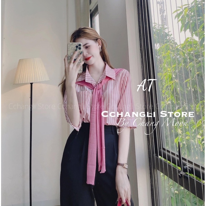 Áo Sơ Mi Thuỷ Thủ Phối Khăn Len Hàng Quảng Châu Cao Cấp