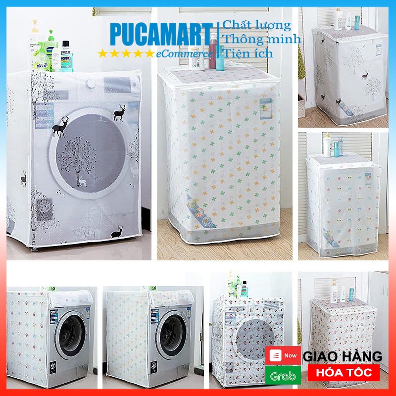 Áo Trùm Máy Giặt PUCA Trong Suôt Mẫu Mới Loại Dày Cao Cấp 6 - 8kg, Tấm Phủ Máy Giặt, Bạt Phủ Máy Giặt Loại Vừa