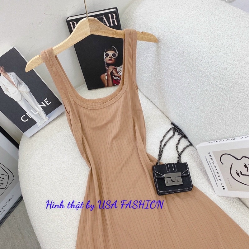 Đầm - Váy midi body nâu 2s Ba lỗ sát nách - KÈM HÌNH THẬT