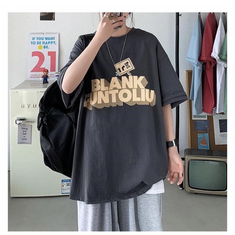 Áo thun tay lỡ nam nữ, áo phông unisex form rộng chất cotton in chữ BLANK