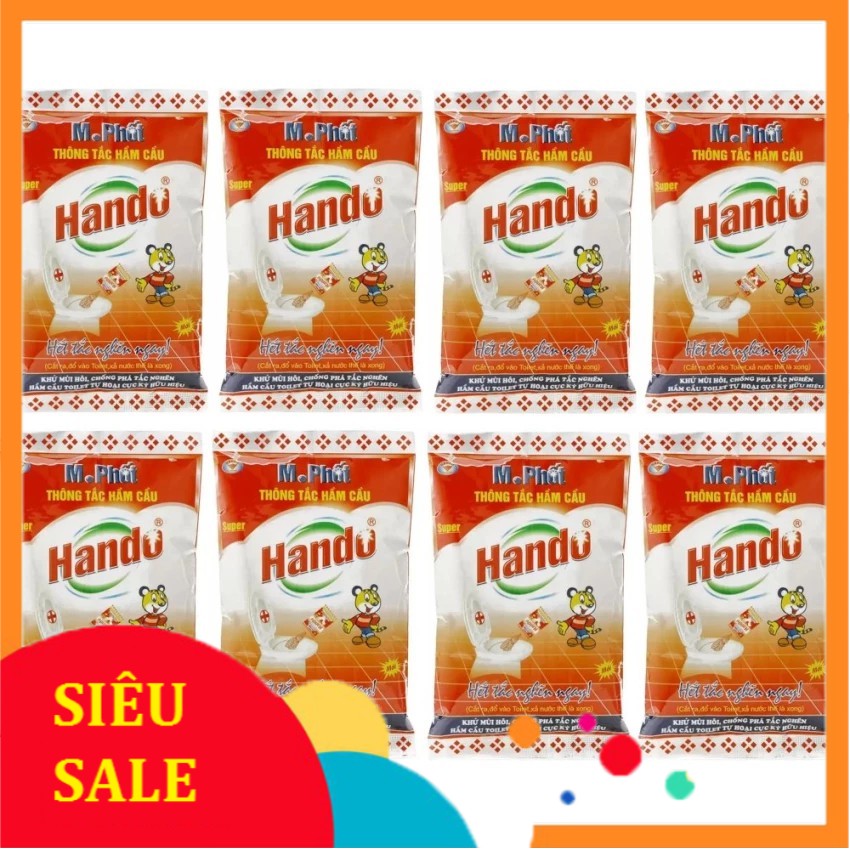 Bộ 8 gói bột thông tắc hầm cầu bể phốt Hando 215g