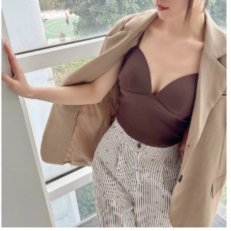 (CAO CẤP)Áo Bra 2 Dây cotton Dáng Lửng Có Mút Nâng Ngực Dây Quai Điều Chỉnh 1335