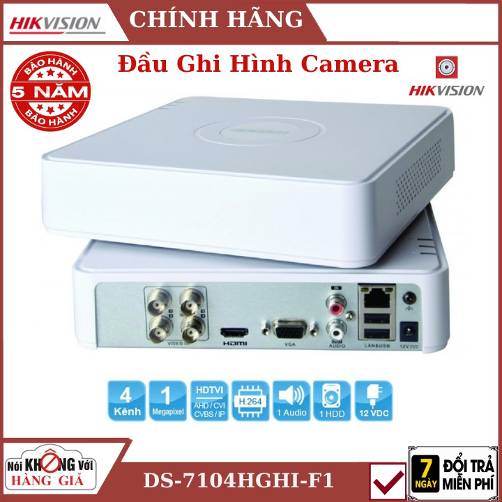 Đầu Ghi Camera Hikvision DS-7104HGHI-F1  FREESHIP  Ghi hình 1080PLite@25fps, 720P@25fps  , bảo hành 5 năm