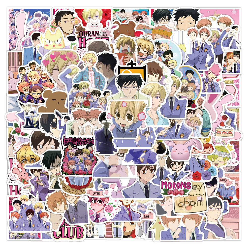 Y&P| Hình Dán Chống Nước Ouran High School Host Club Nhật Bản Anime Mũ Bảo Hiểm Máy Tính Xách Tay Hành Lý Dán Thiết Lập, 100 tờ