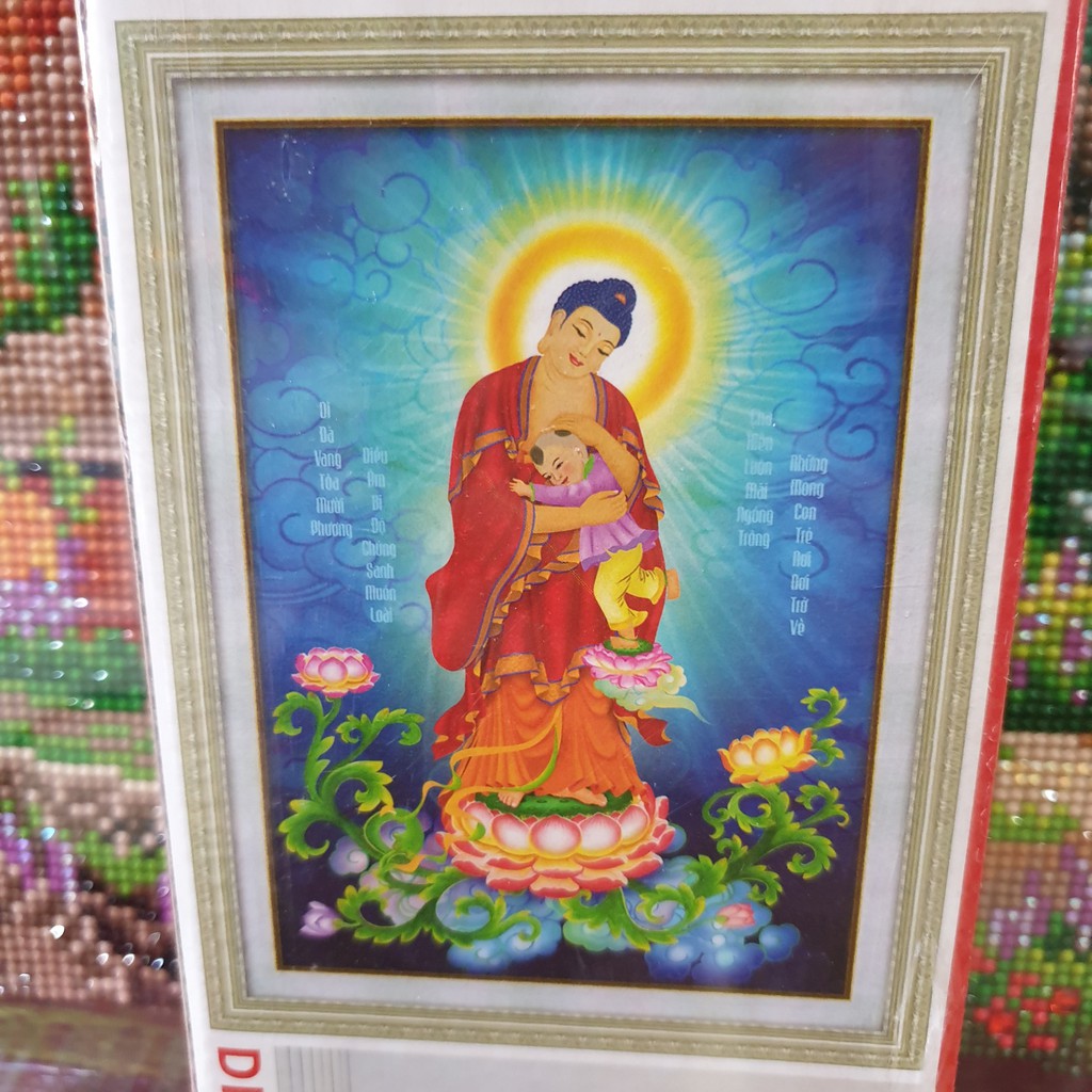 Tranh Đính Đá PHẬT A DI ĐÀ (ĐÁ ABC CAO CẤP). Kích Thước: 75cm x 55cm