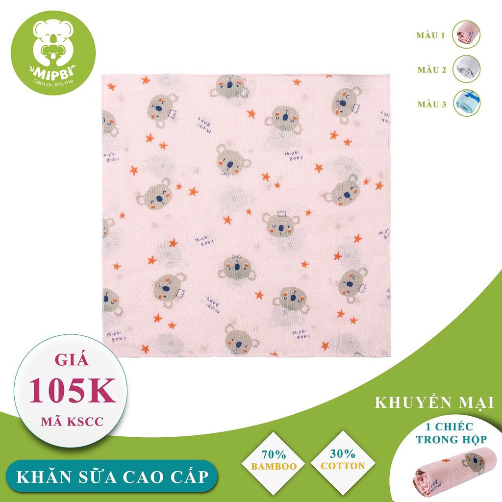 Khăn sữa MIPBI 70% tre, 30% cotton sợi tre siêu mềm (mua 6 tặng thêm 1 )