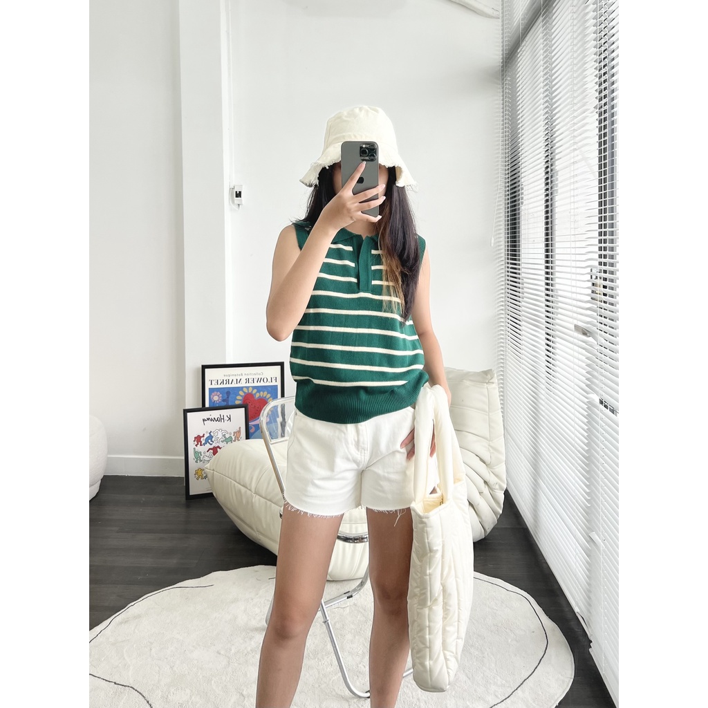 Áo thun len không tay cổ gập NOMIE TOP