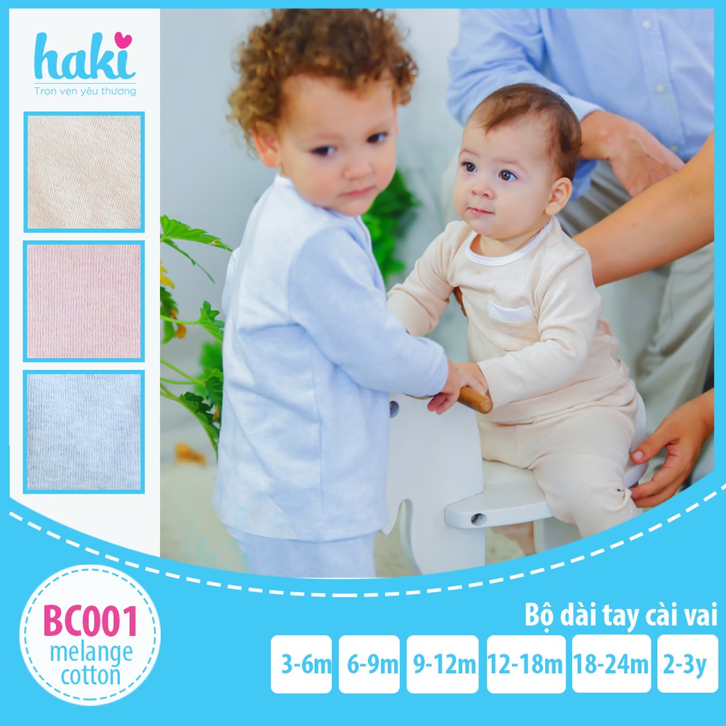 Bộ quần áo dài tay cài vai Melange Cotton cao cấp cho bé từ 4-15kg HAKI BC001