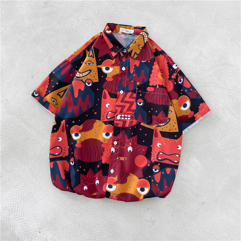 Áo Sơ Mi Tay Ngắn Dáng Rộng In Hoạt Hình Kiểu Nhật Bản Cá Tính Cho Nam Size M-3Xl