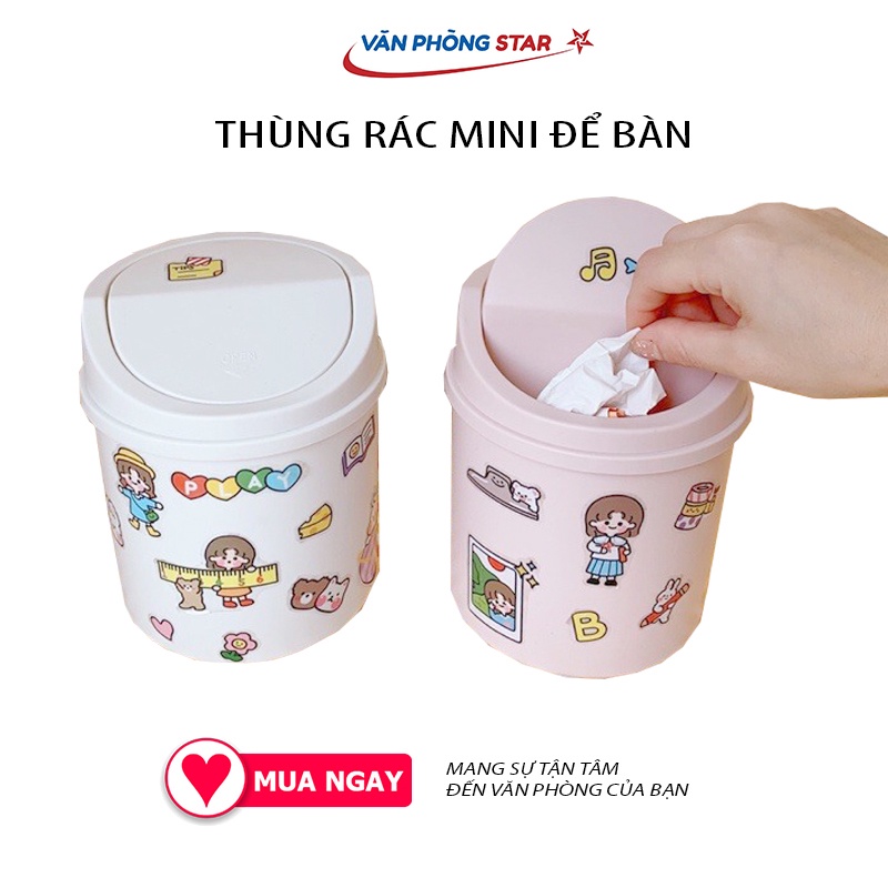 [FREE SHIP] Thùng rác nắp lật bằng nhựa dùng cho văn phòng mini chất lượng cao để bàn tiện lợi trang trí decor dễ thương