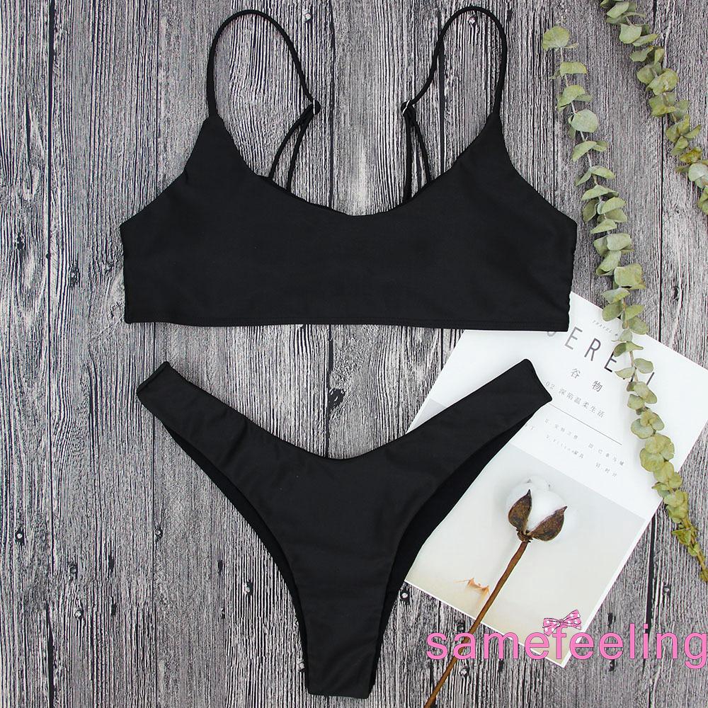 Bộ bikini đi biển màu trơn thiết kế quyến rũ thời trang cho nữ | BigBuy360 - bigbuy360.vn