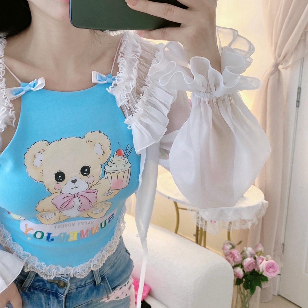 Áo Không Tay Viền Ren Hình Cây Kem Ngọt Ngào Thời Trang Mùa Hè Phong Cách Mới Cho Bé Gái
