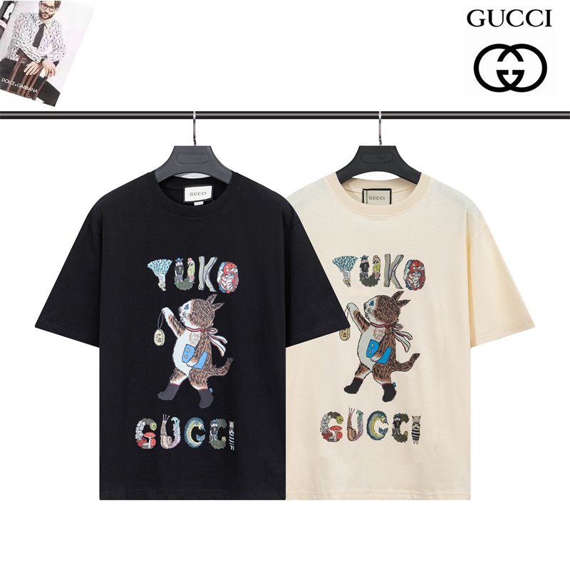 Áo Thun Tay Ngắn Cổ Tròn In Logo GUCCI Chất Lượng Cao Thoải Mái Cho Cặp Đôi